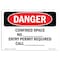 Signmission OSHA Danger Sign, Confined Space Permit Required, 14in X 10in Rigid Plastic, OS-DS-P-1014-L-1080 OS-DS-P-1014-L-1080 - alternate 1